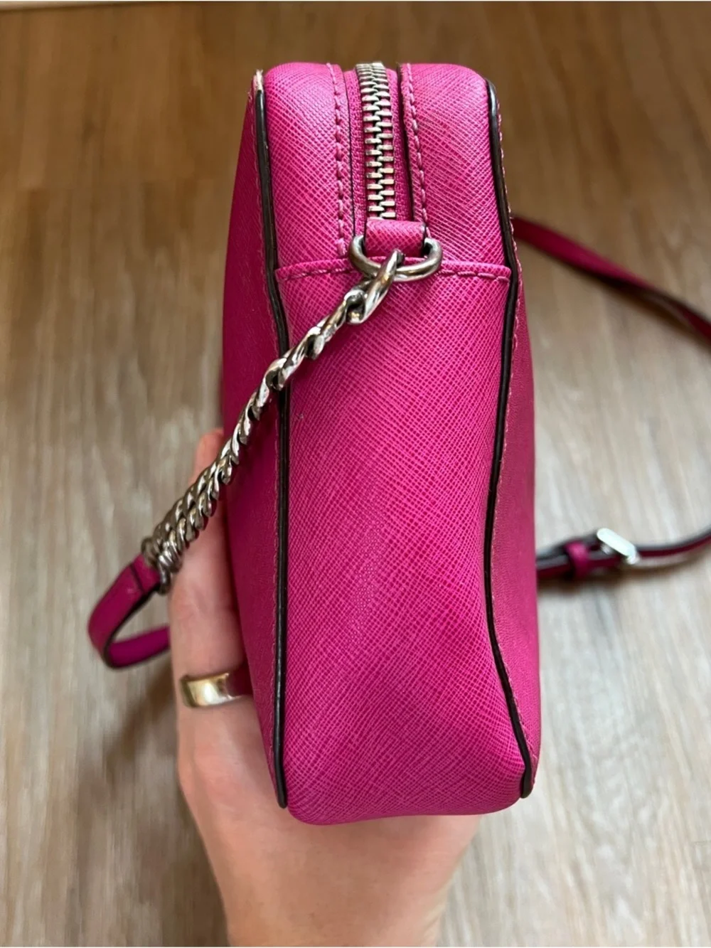 Michael Kors Jet Set Large Saffiano Crossbody Hibiscus Pink purse handbag
